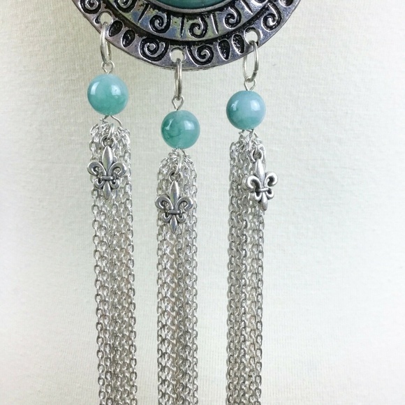 Bohemian Statement Necklace Jade Beaded Tassels - Picture 4 of 8